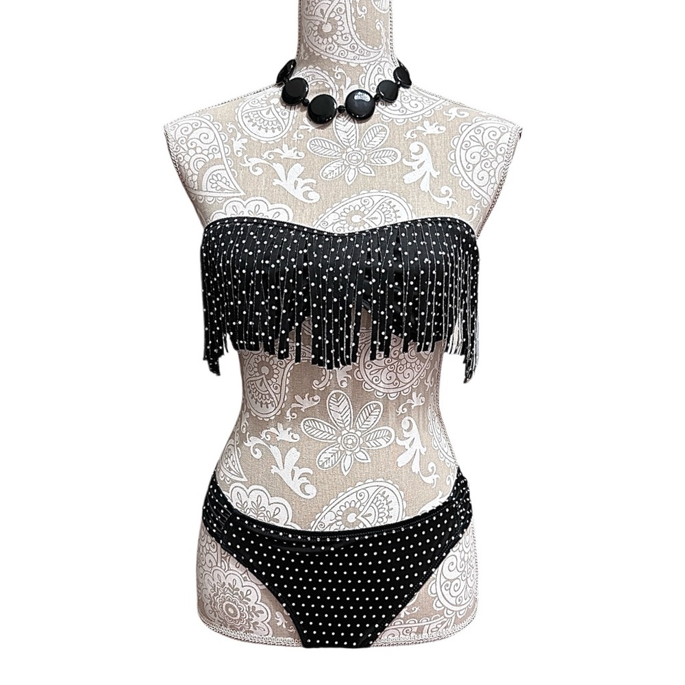 Guess Black polka dotted Fringe Bikini Set